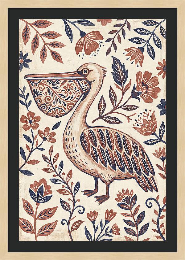 Pelican Among Floral Patterns