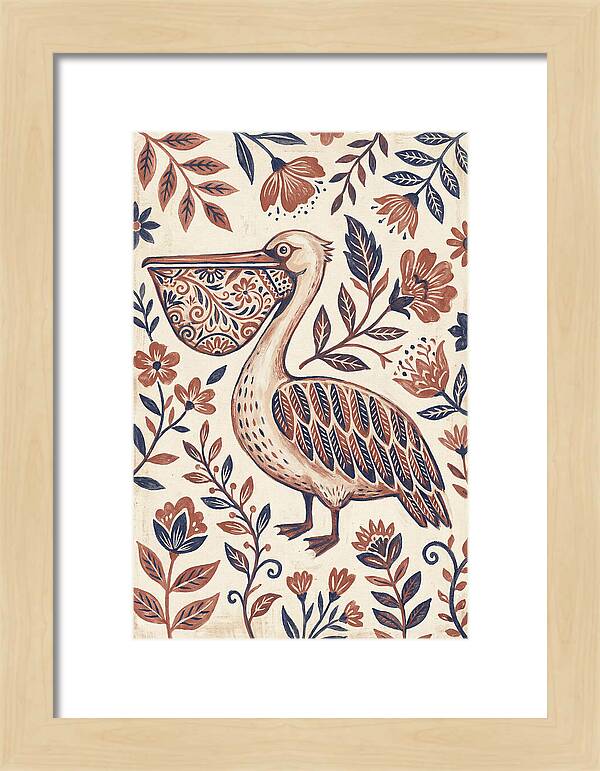 Pelican Among Floral Patterns