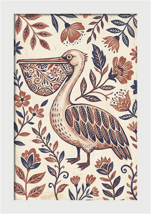Pelican Among Floral Patterns