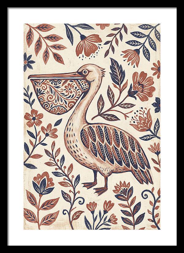Pelican Among Floral Patterns