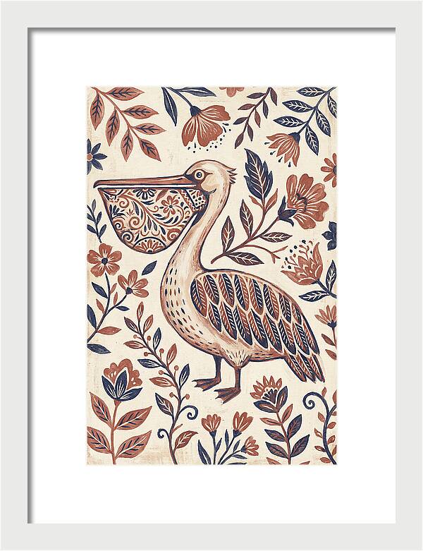 Pelican Among Floral Patterns