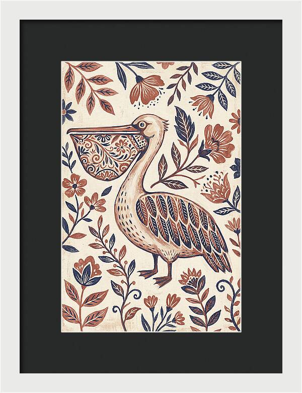 Pelican Among Floral Patterns