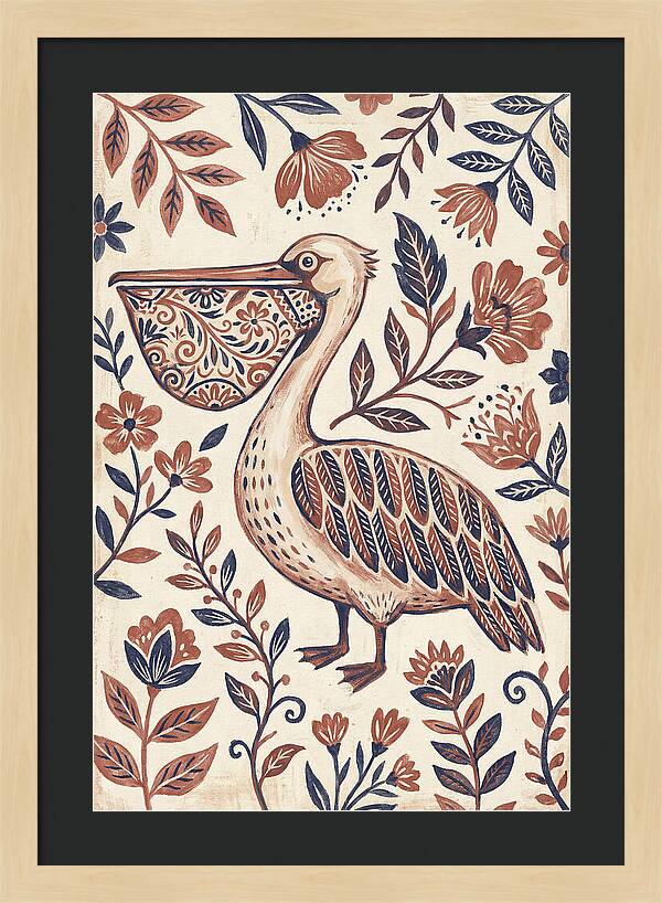 Pelican Among Floral Patterns