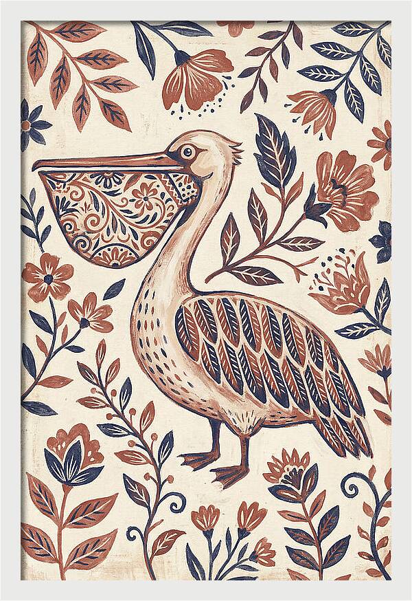 Pelican Among Floral Patterns