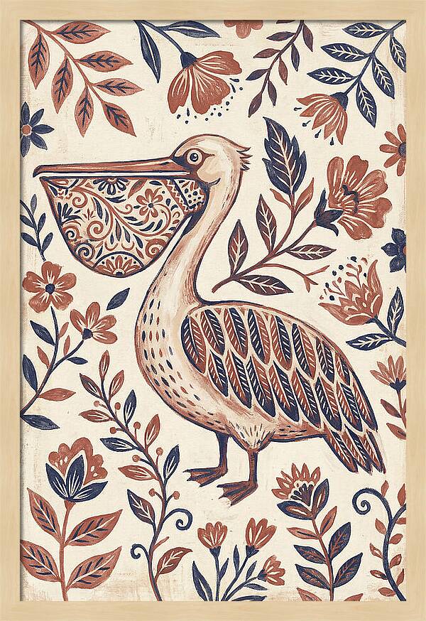 Pelican Among Floral Patterns