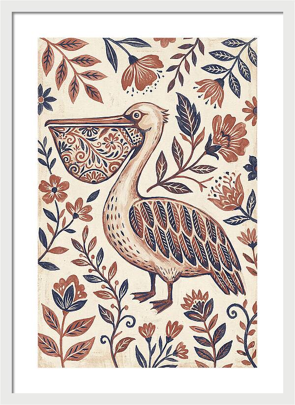 Pelican Among Floral Patterns