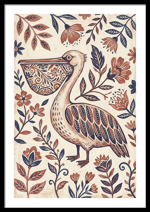 Pelican Among Floral Patterns