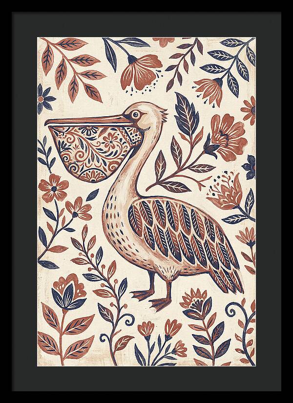 Pelican Among Floral Patterns