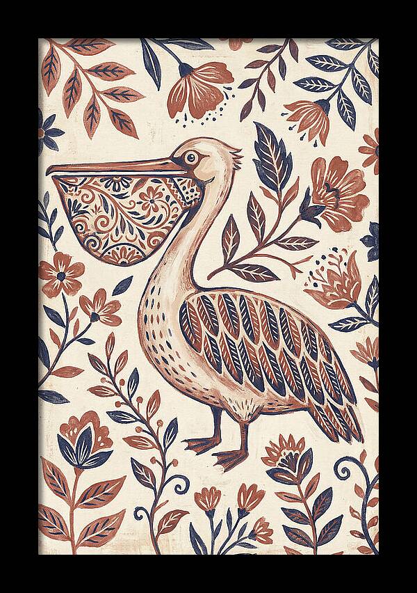 Pelican Among Floral Patterns