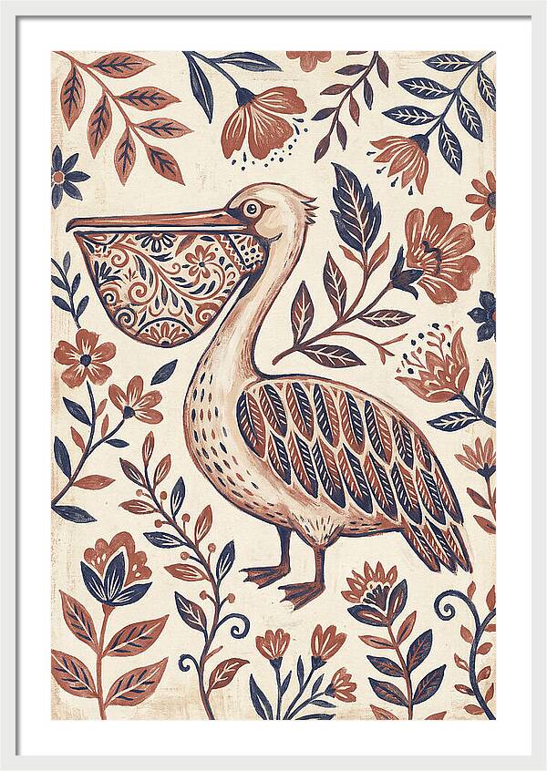 Pelican Among Floral Patterns