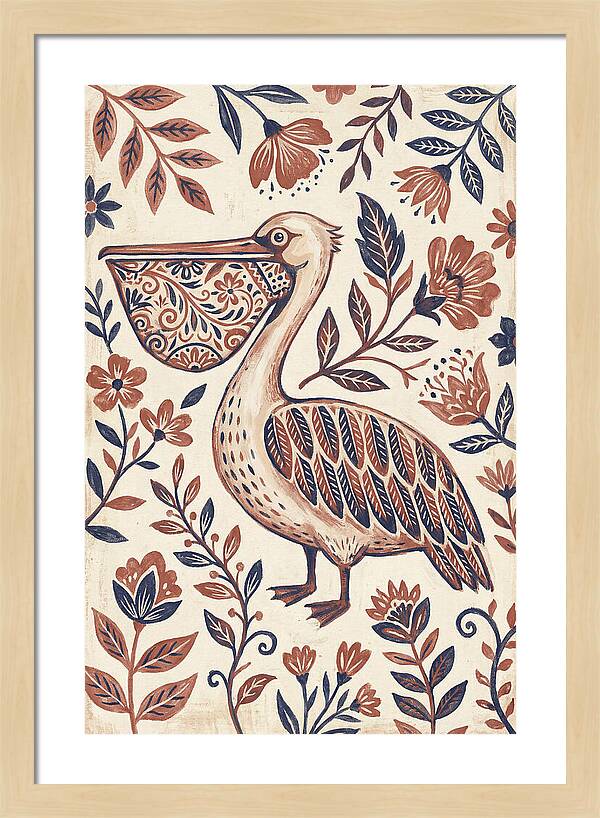 Pelican Among Floral Patterns