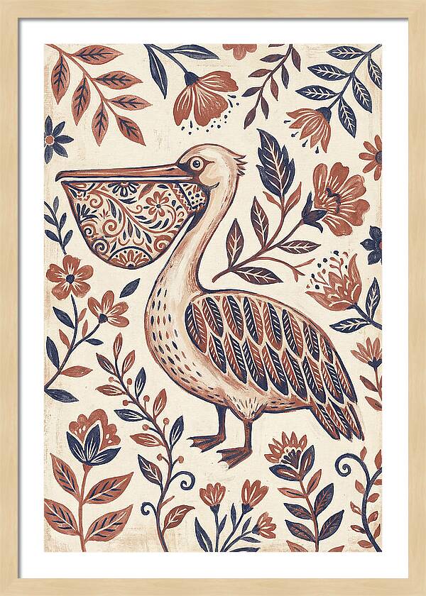 Pelican Among Floral Patterns