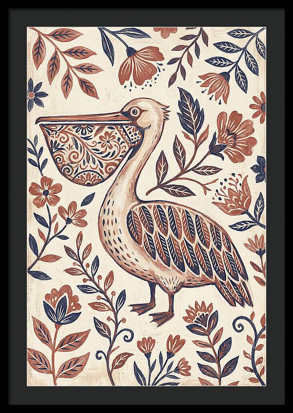 Pelican Among Floral Patterns