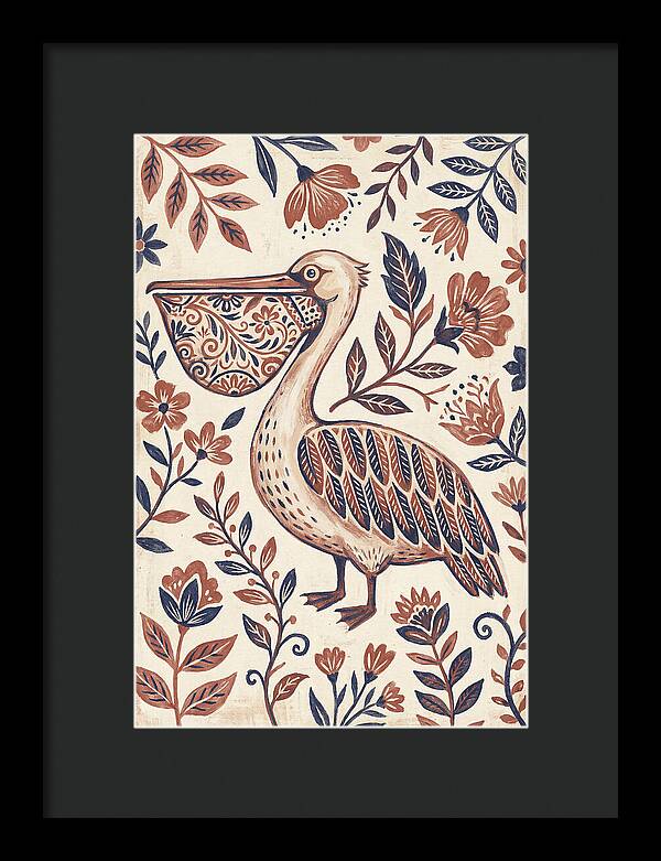Pelican Among Floral Patterns