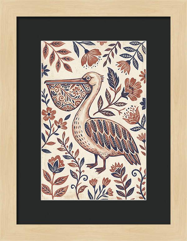 Pelican Among Floral Patterns