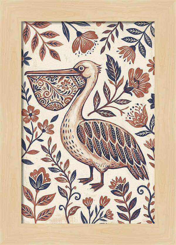 Pelican Among Floral Patterns