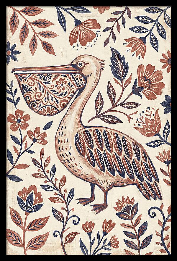 Pelican Among Floral Patterns