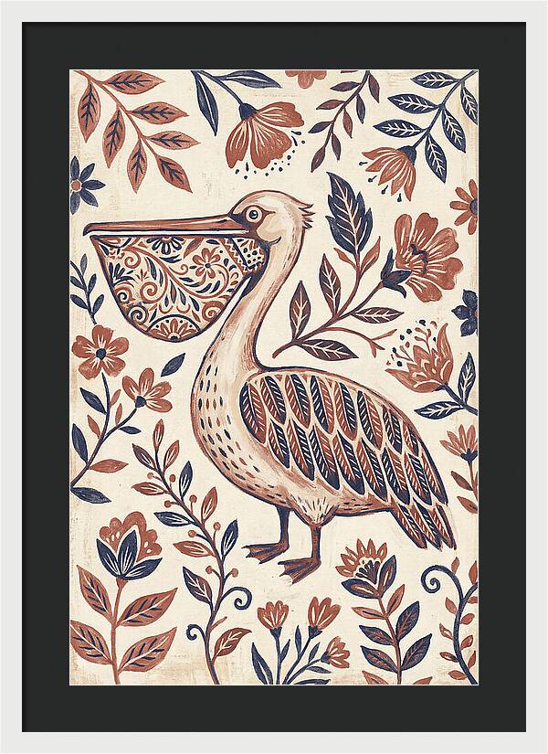 Pelican Among Floral Patterns