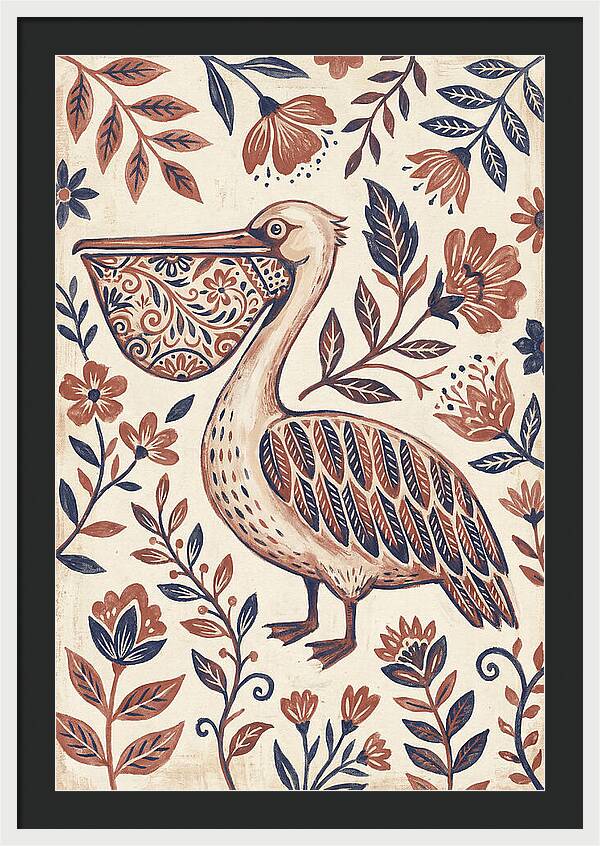 Pelican Among Floral Patterns