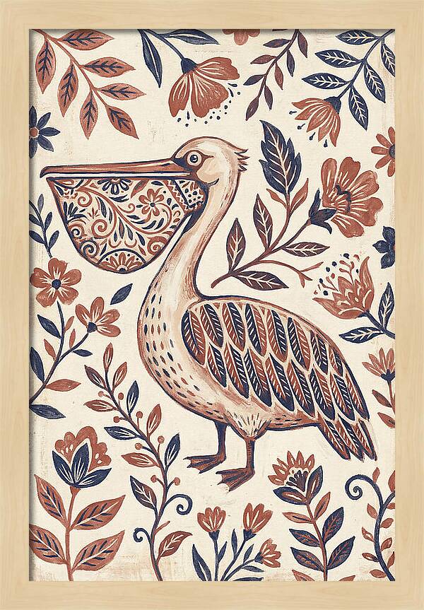 Pelican Among Floral Patterns