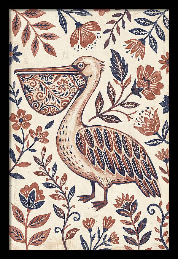 Pelican Among Floral Patterns