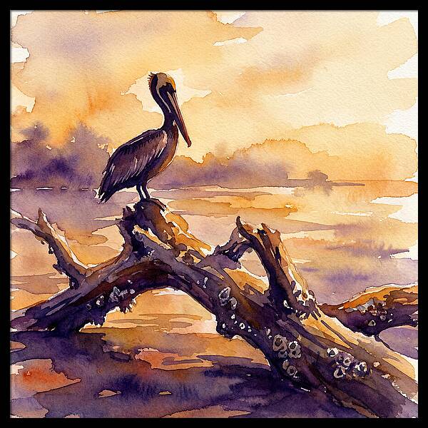 Pelican At Sunset