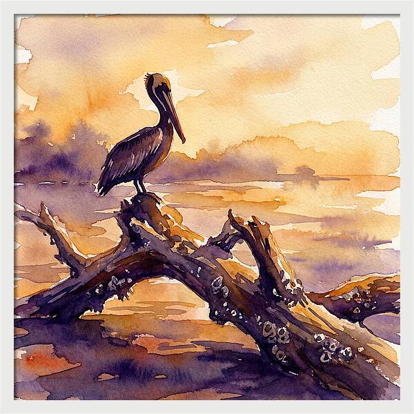 Pelican At Sunset