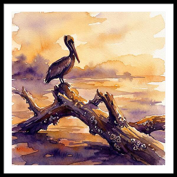 Pelican At Sunset