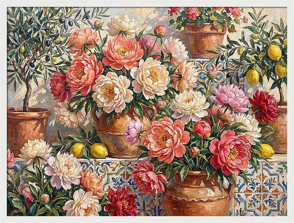 Peonies In Mediterranean Pots