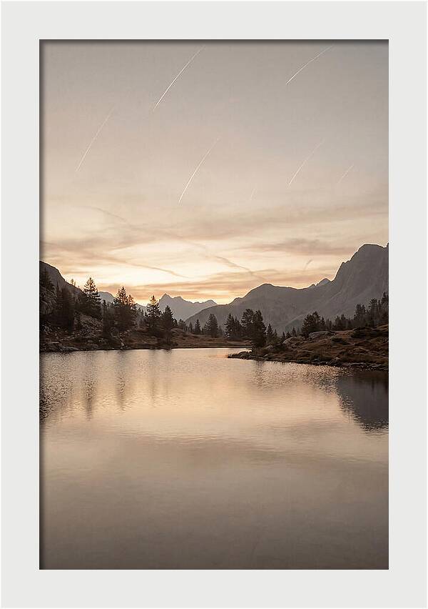 Perseid Meteor Shower Over Mountain Lake