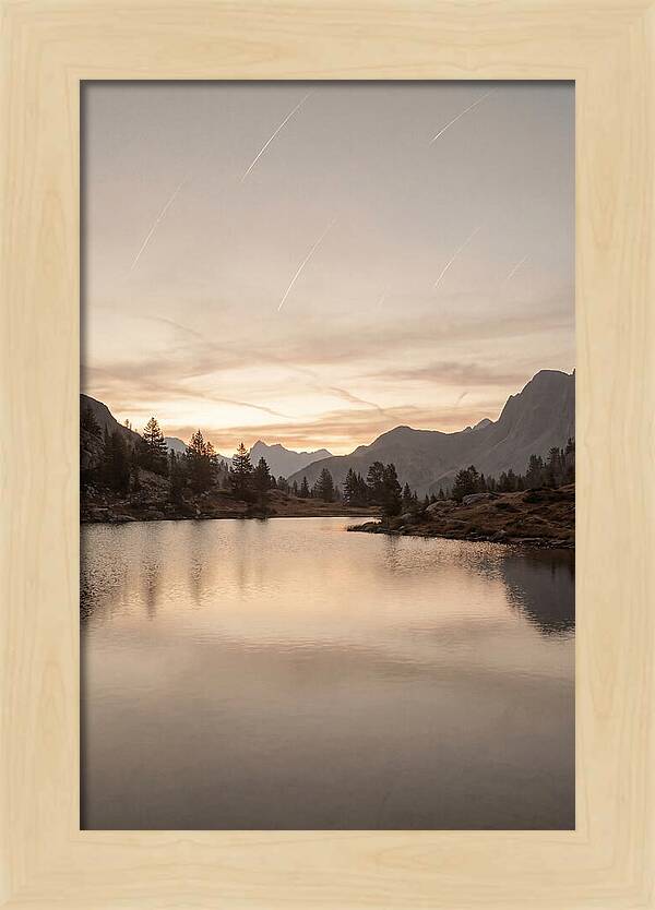 Perseid Meteor Shower Over Mountain Lake
