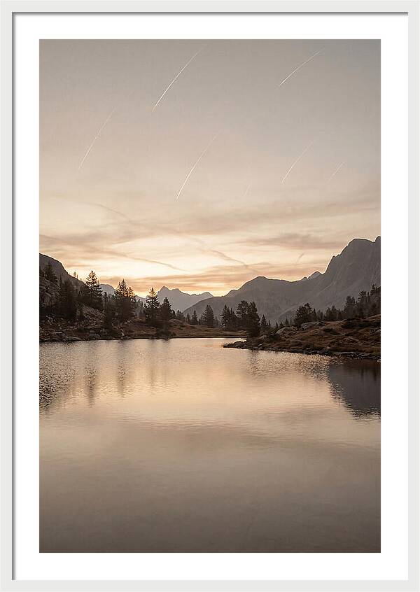 Perseid Meteor Shower Over Mountain Lake