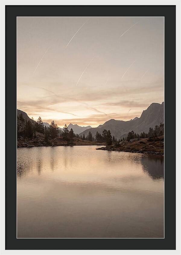 Perseid Meteor Shower Over Mountain Lake
