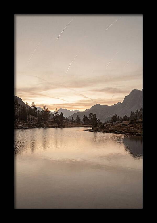 Perseid Meteor Shower Over Mountain Lake