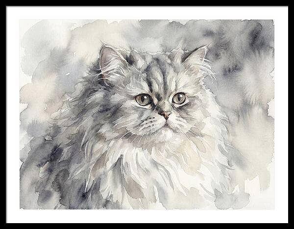 Persian Cat Watercolor Portrait