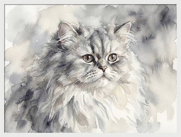 Persian Cat Watercolor Portrait