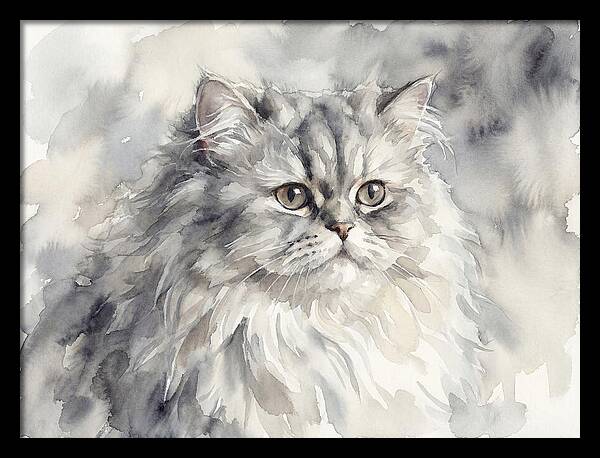 Persian Cat Watercolor Portrait