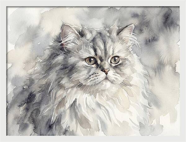 Persian Cat Watercolor Portrait
