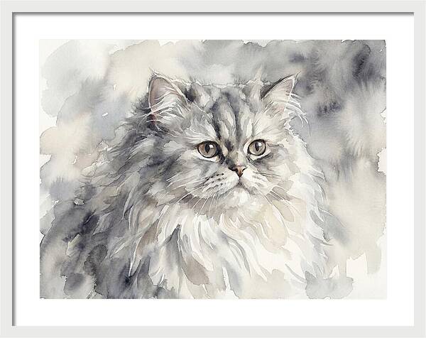 Persian Cat Watercolor Portrait
