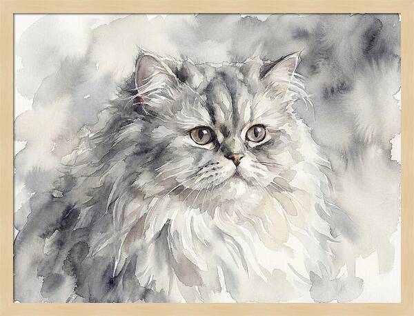 Persian Cat Watercolor Portrait