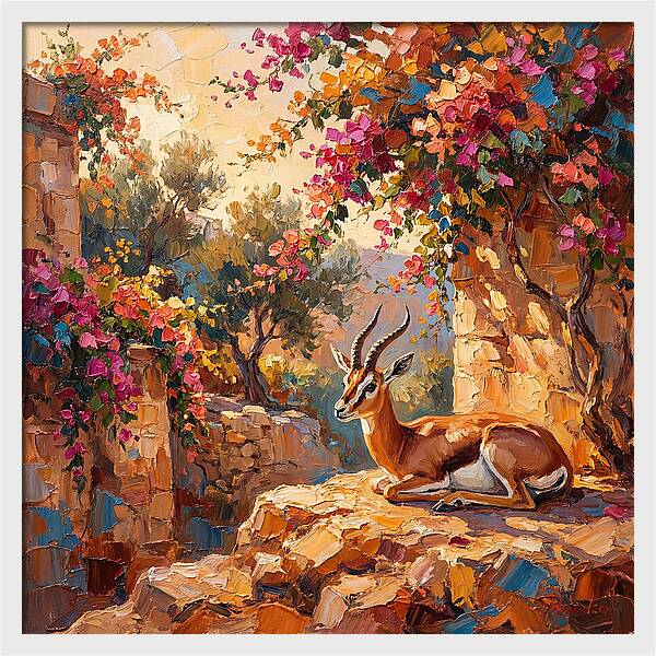Persian Gazelle In Blooming Landscape