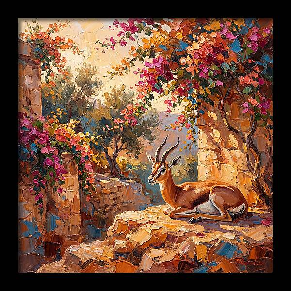 Persian Gazelle In Blooming Landscape
