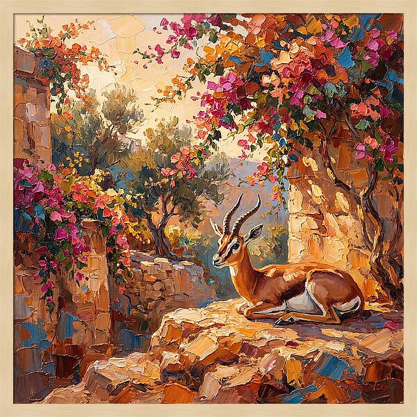 Persian Gazelle In Blooming Landscape