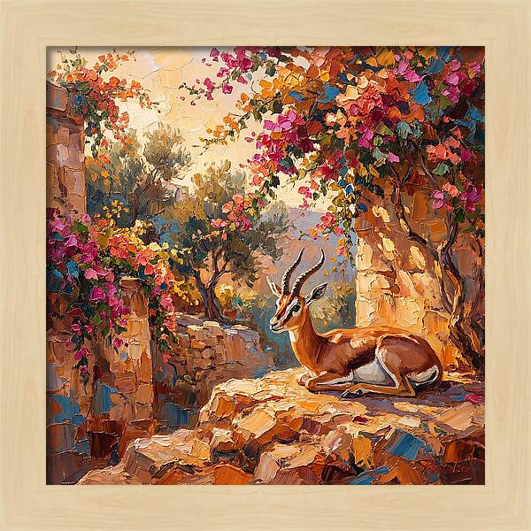 Persian Gazelle In Blooming Landscape