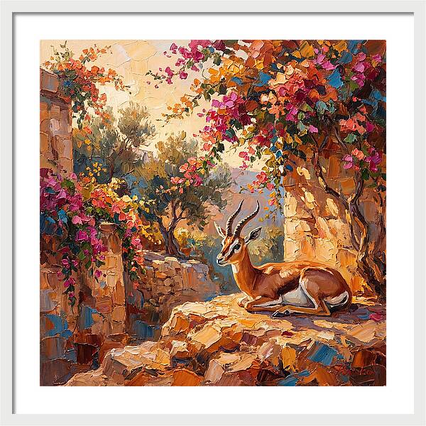 Persian Gazelle In Blooming Landscape