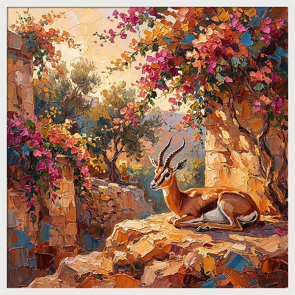 Persian Gazelle In Blooming Landscape