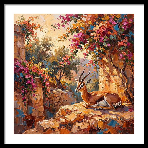 Persian Gazelle In Blooming Landscape