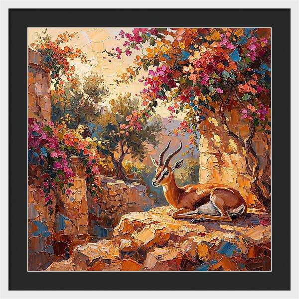 Persian Gazelle In Blooming Landscape