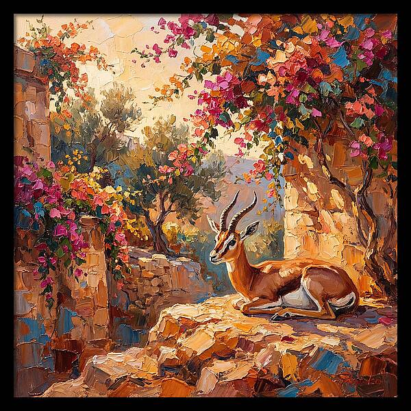 Persian Gazelle In Blooming Landscape