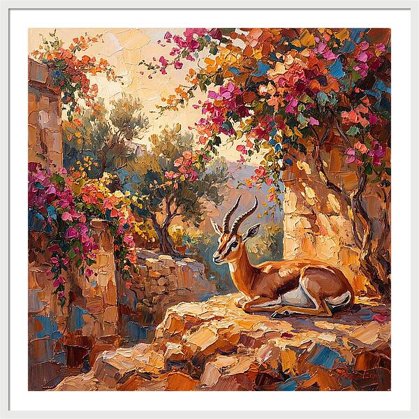 Persian Gazelle In Blooming Landscape